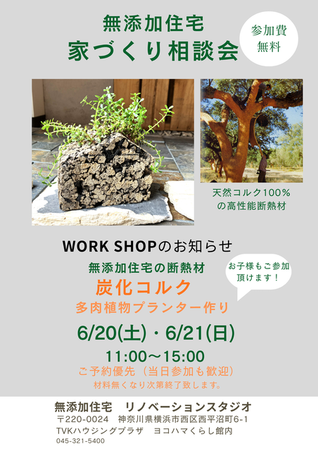 2026年6月多肉植物炭化コルクワークショップ